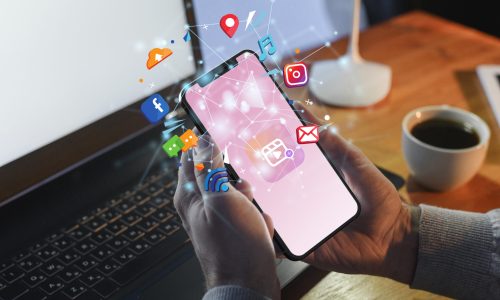 hands holding smartphone social media concept